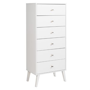 allora mid century modern tall 6 drawer chest in white