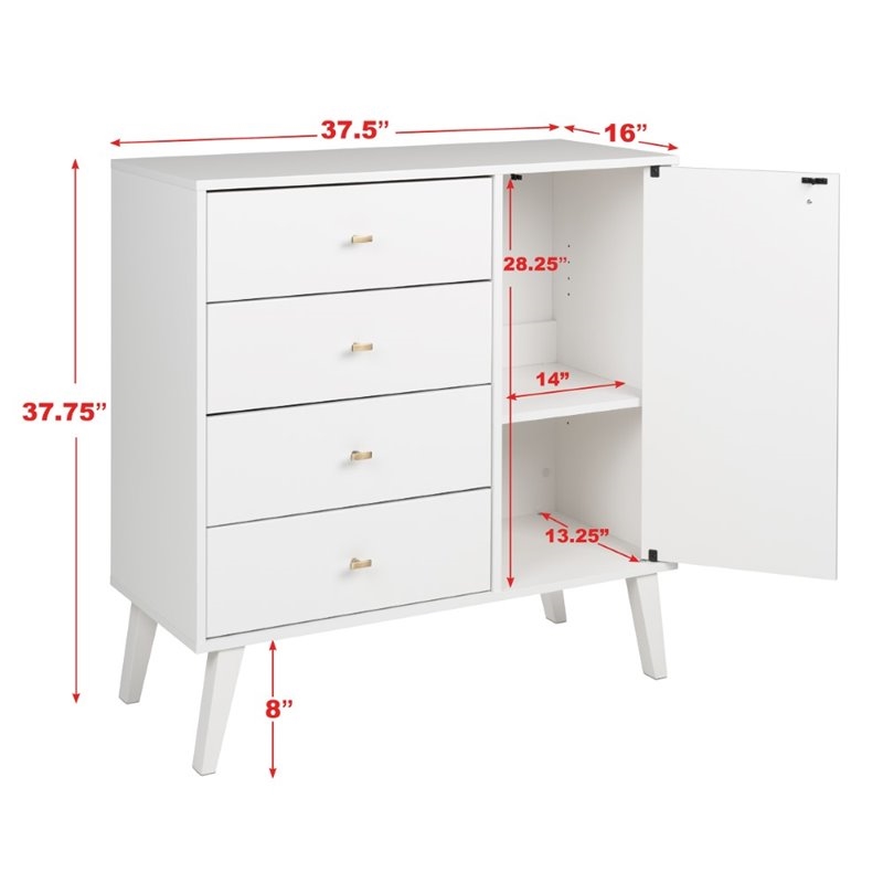 Allora Chest with 5 Drawers and Shimmer Accent Trim in White 並行