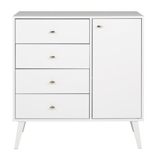 allora mid century modern 4 drawer door chest in white