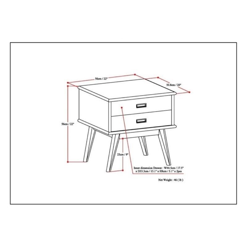Allora Solid Wood End Table in Auburn Brown
