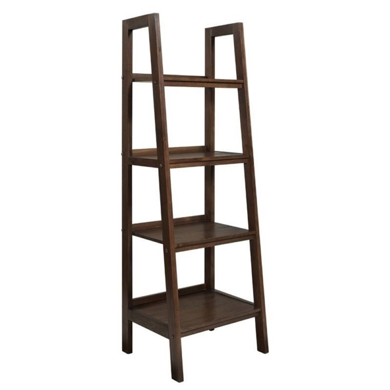 Allora 4 Shelf Solid Wood Ladder Bookcase in Saddle Brown Cymax Business