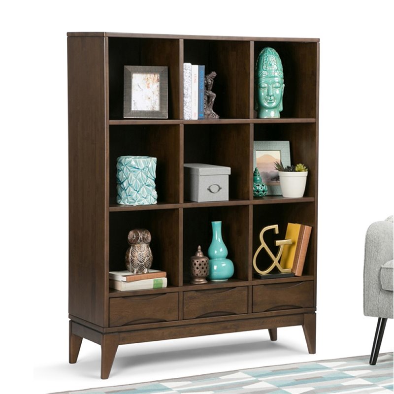 Allora 9 Cubby Wooden Bookcase in Walnut Brown