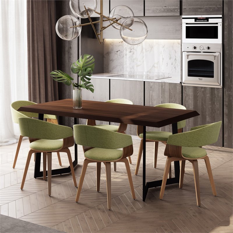 Allora Mid-Century Wooden 7 Piece Dining Set in Acid Green
