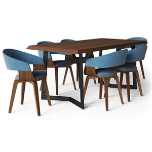 Allora Mid-Century Wooden 7 Piece Dining Set in Blue
