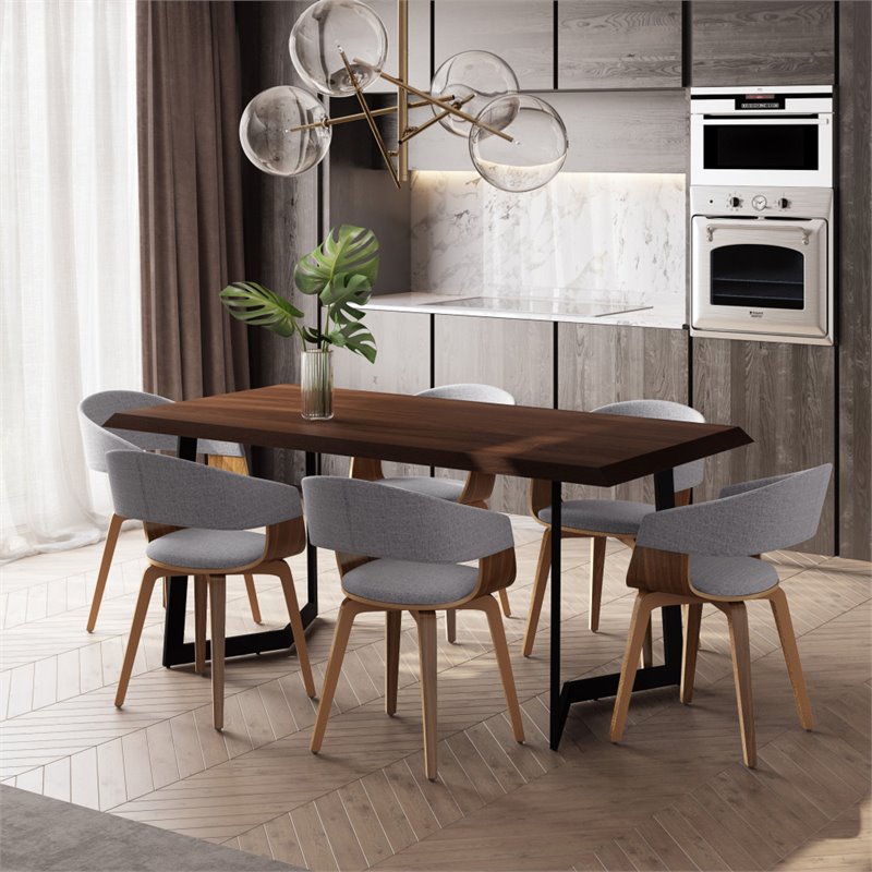 Allora Mid-Century Wooden 7 Piece Dining Set in Light Gray