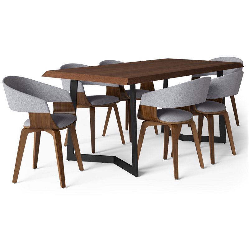 Allora Mid-Century Wooden 7 Piece Dining Set in Light Gray