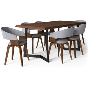 Allora Mid-Century Wooden 7 Piece Dining Set in Light Gray