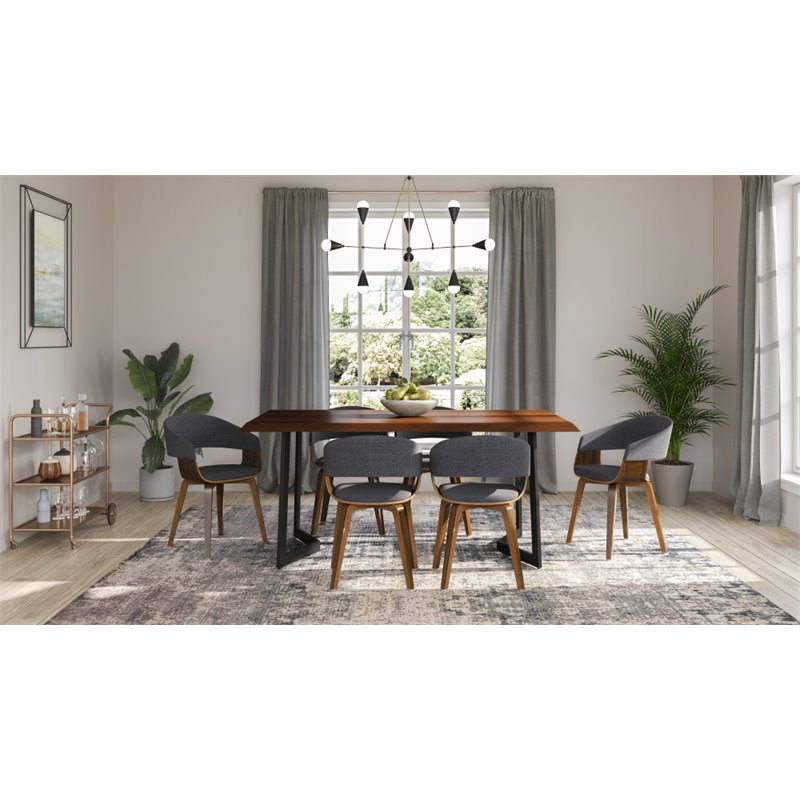 Allora Mid-Century Wooden 7 Piece Dining Set in Charcoal Gray