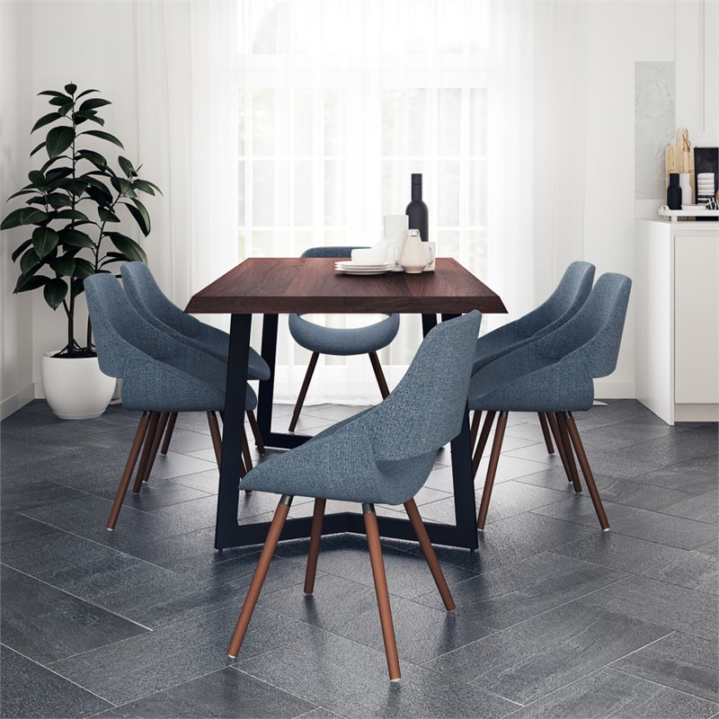 Allora Mid-Century Wooden 7 Piece Dining Set in Denim Blue