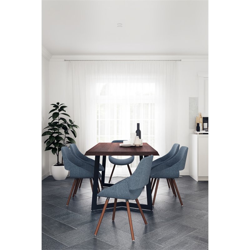 Allora Mid-Century Wooden 7 Piece Dining Set in Denim Blue