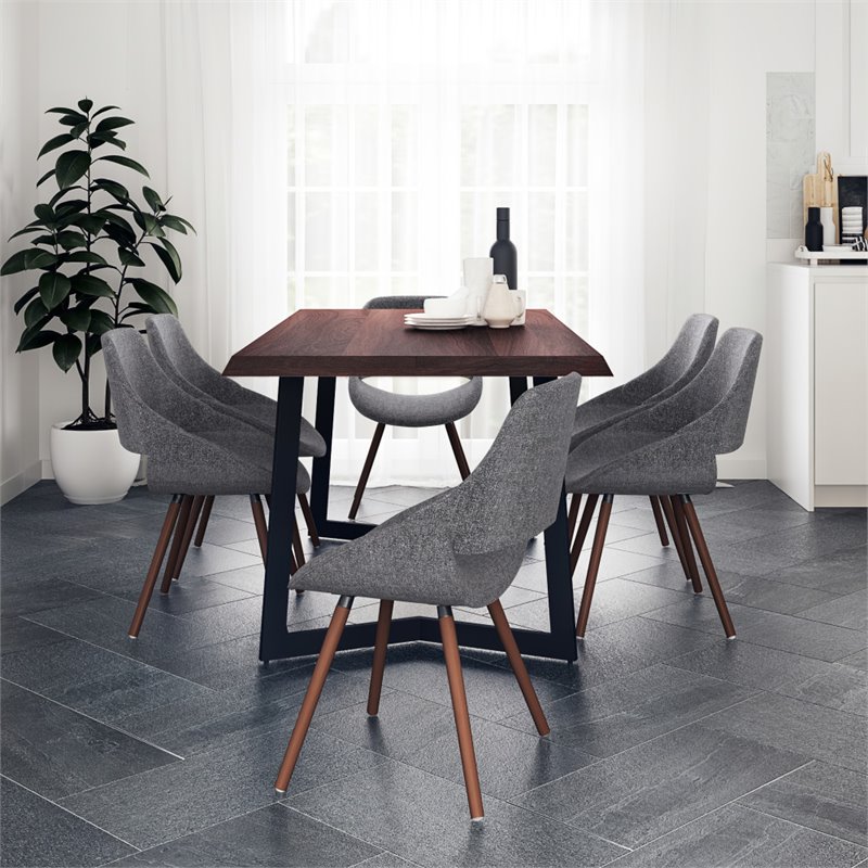 Allora Mid-Century Wooden 7 Piece Dining Set in Gray