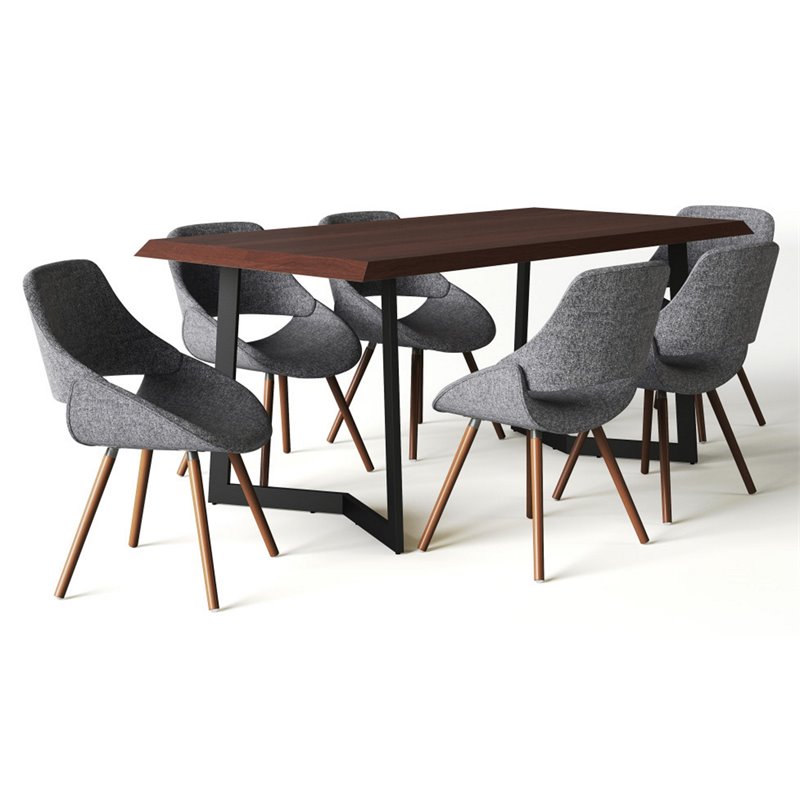 Allora Mid-Century Wooden 7 Piece Dining Set in Gray