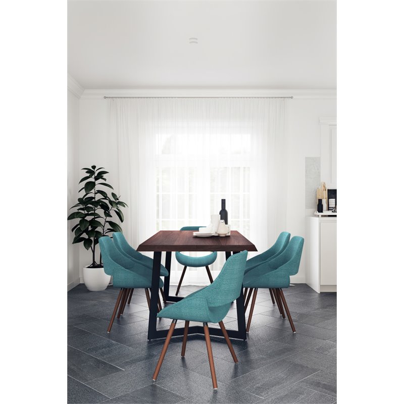 Allora Mid-Century Wooden 7 Piece Dining Set in Turquoise Blue