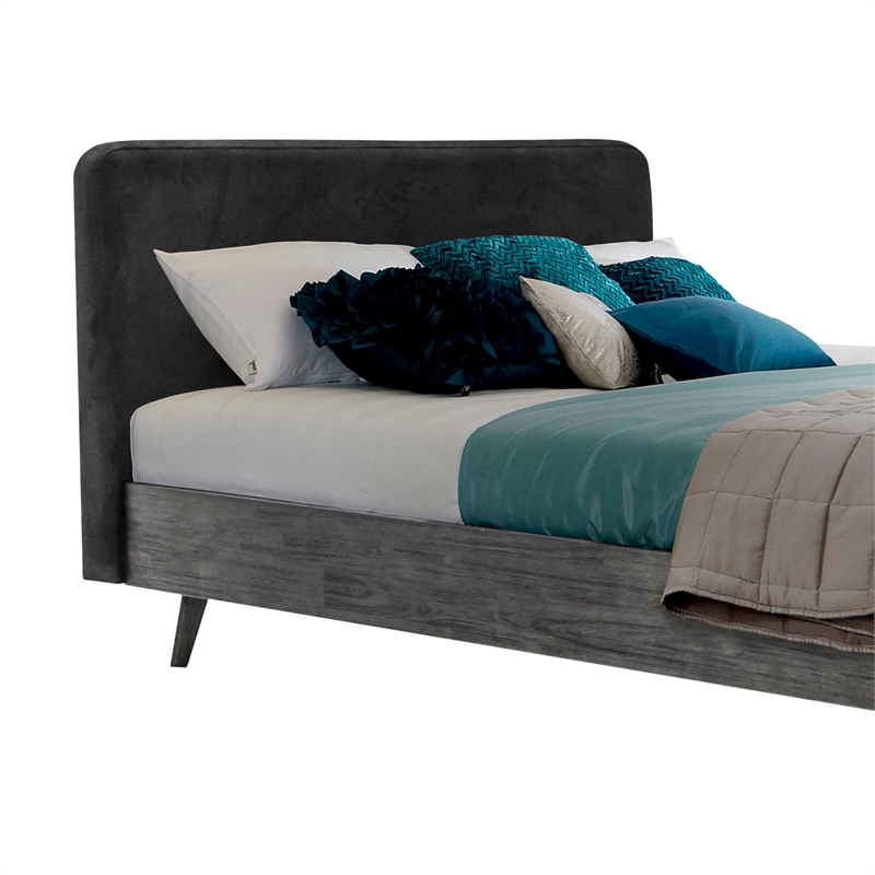 Allora Modern Wood Queen Platform Bed with Upholstered Headboard in Gray