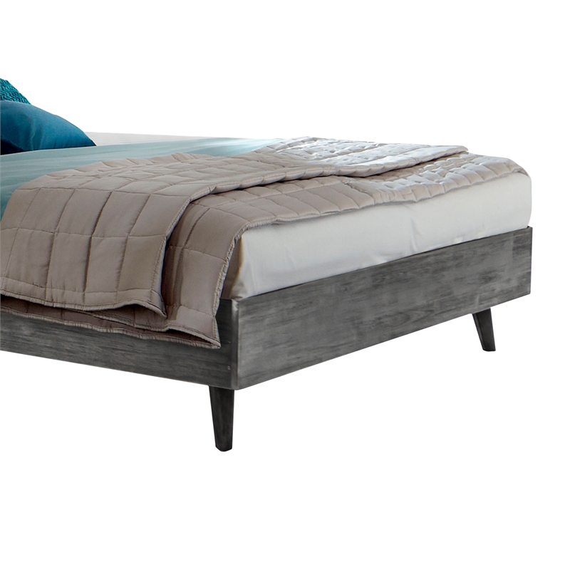 Allora Modern Wood King Platform Bed with Upholstered Headboard in Gray