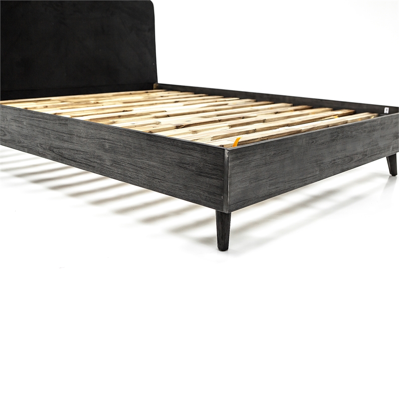 Allora Modern Wood King Platform Bed with Upholstered Headboard in Gray