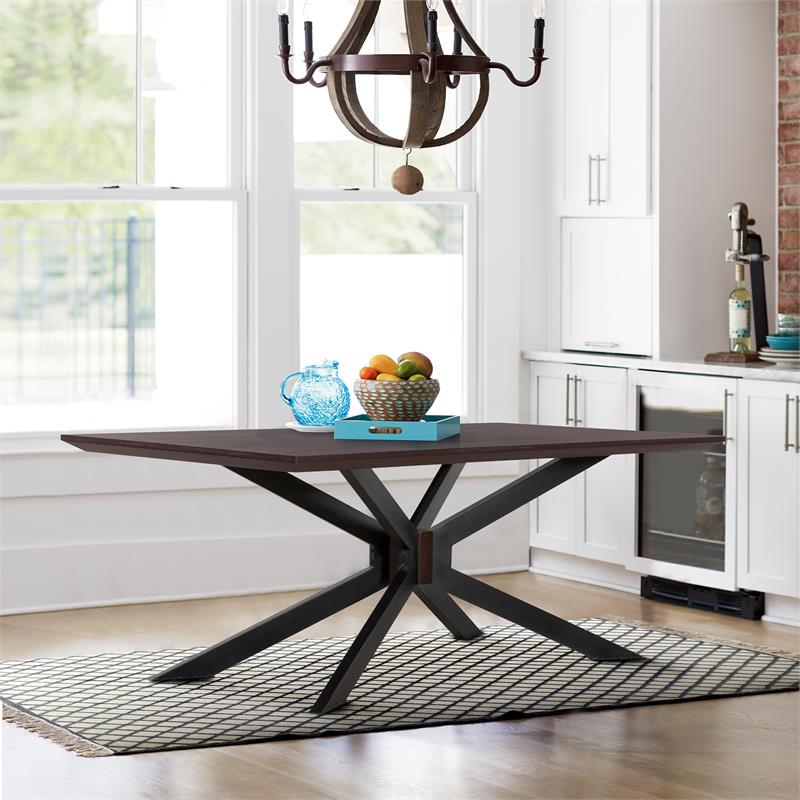 Allora Contemporary Metal Dining Table in Brushed Coffee Bean/Natural Black