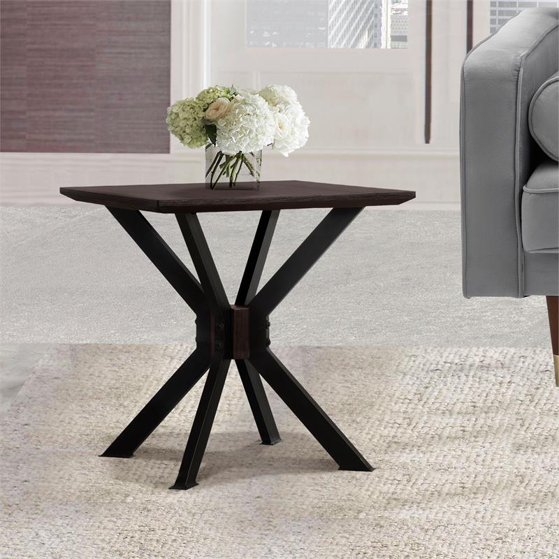 Allora Modern Wood End Table in Brushed Coffee Bean Brown/Black