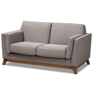 Allora Fabric Upholstered Loveseat in Gray and Walnut