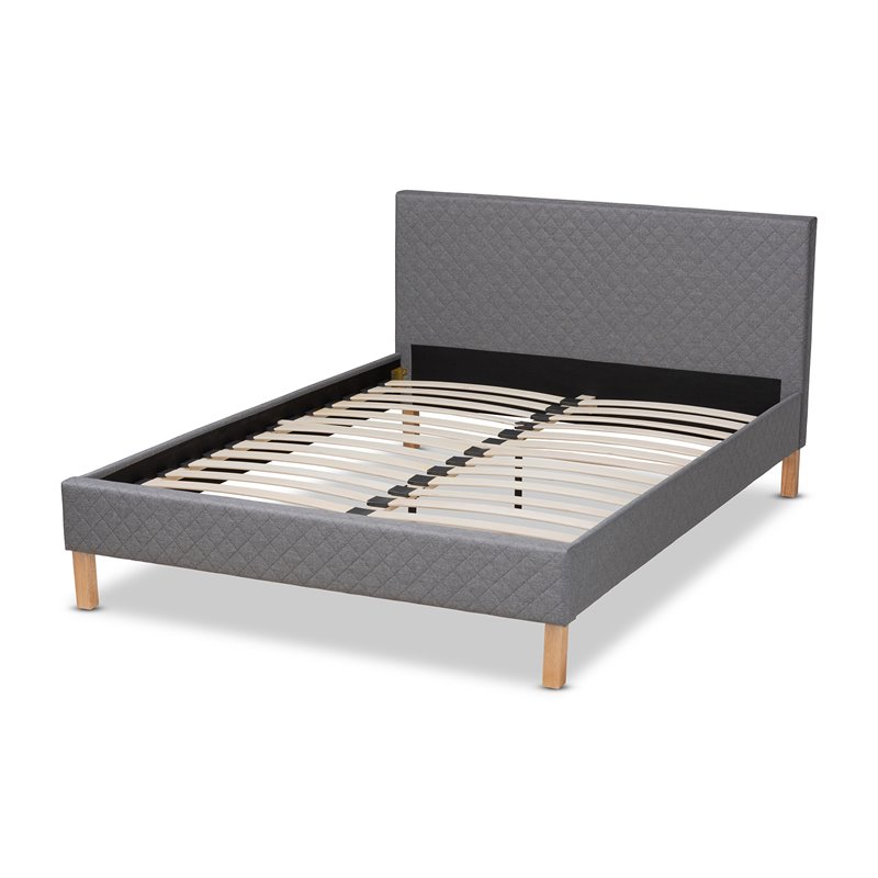Allora Mid-Century Wood and Fabric King Platform Bed in Gray