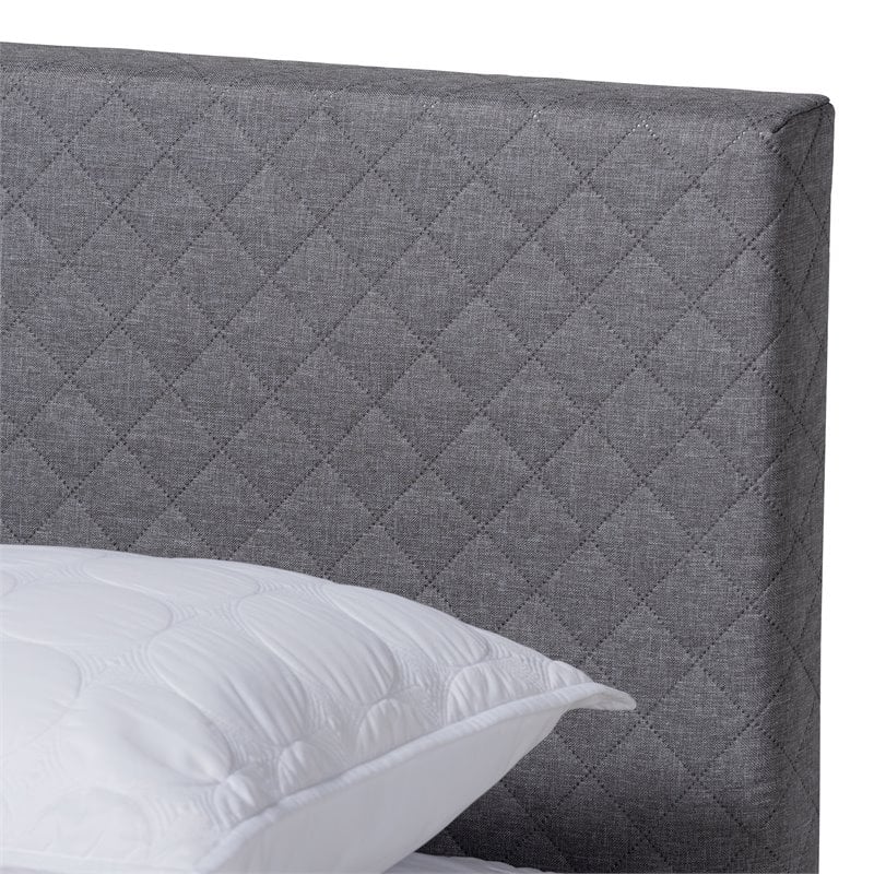 Allora Mid-Century Wood and Fabric King Platform Bed in Gray