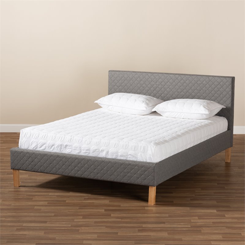 Allora Mid-Century Wood and Fabric King Platform Bed in Gray