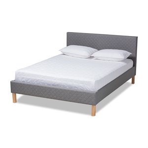 Allora Mid-Century Wood and Fabric King Platform Bed in Gray