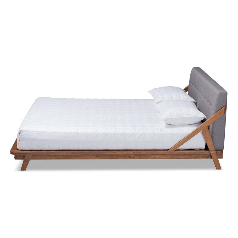 Allora Mid-Century Wood Full Size Platform Bed in Gray/Walnut Brown