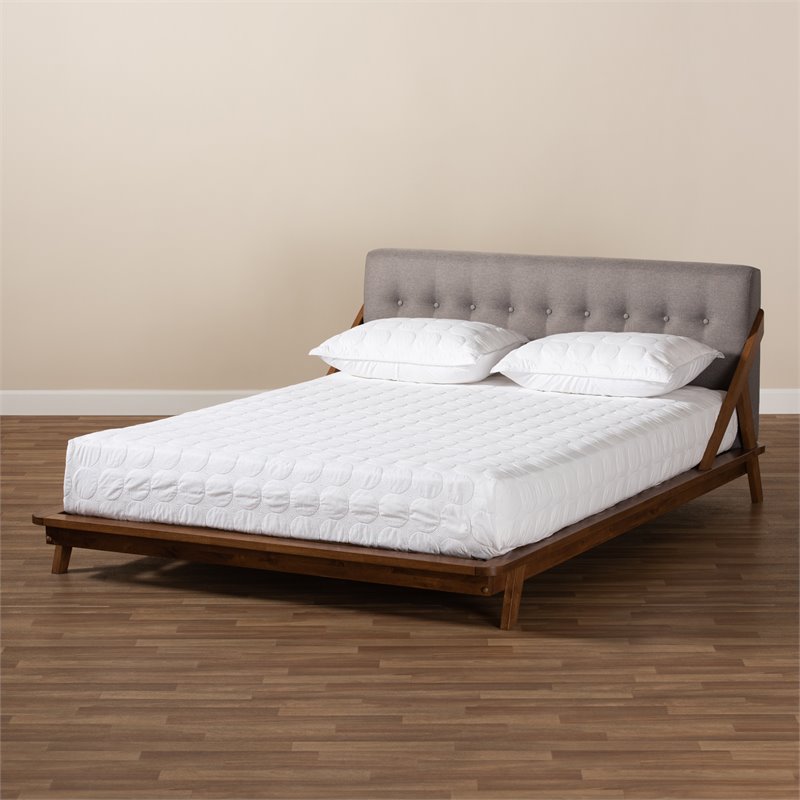 Allora Mid-Century Wood Full Size Platform Bed in Gray/Walnut Brown