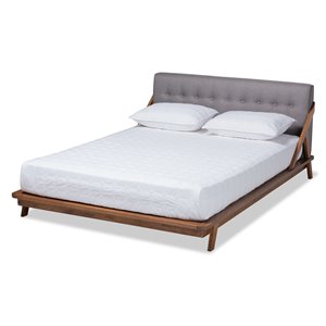 Allora Mid-Century Upholstered Wood Platform Bed in Gray