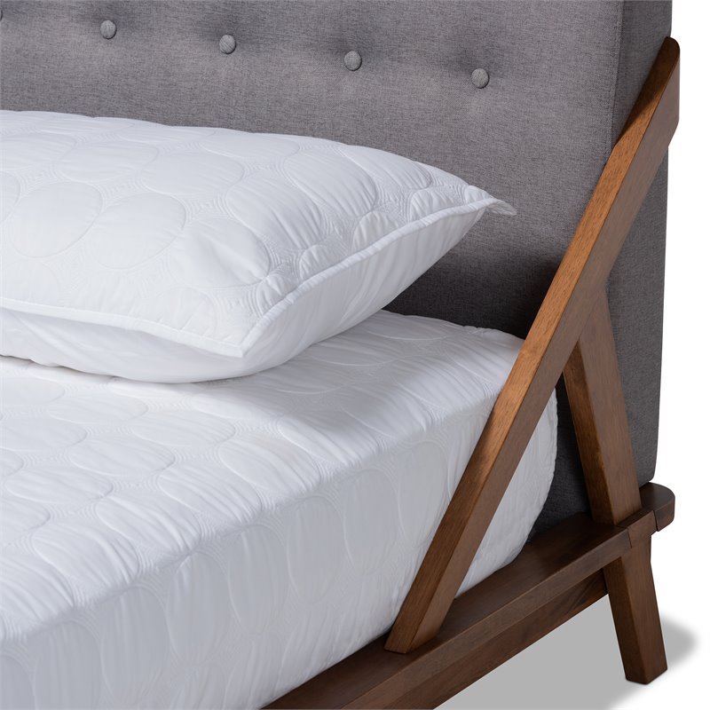 Allora Mid-Century Wood King Size Platform Bed in Gray/Walnut Brown