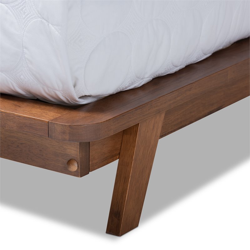 Allora Mid-Century Wood Full Size Platform Bed in Light Beige/Walnut Brown