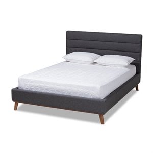 Allora Mid-Century Upholstered Wood Platform Bed in Dark Gray