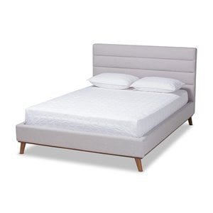 Allora Mid-Century Upholstered Wood Platform Bed in Light Gray