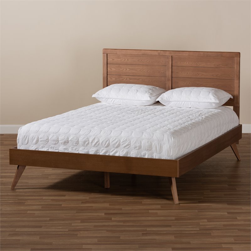 Allora Mid-Century Wood Full Platform Bed in Walnut Brown