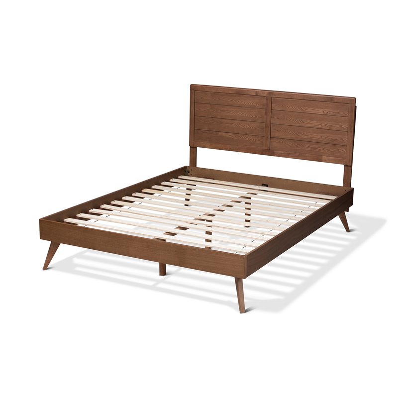 Allora Mid-Century Wood Queen Platform Bed in Walnut Brown