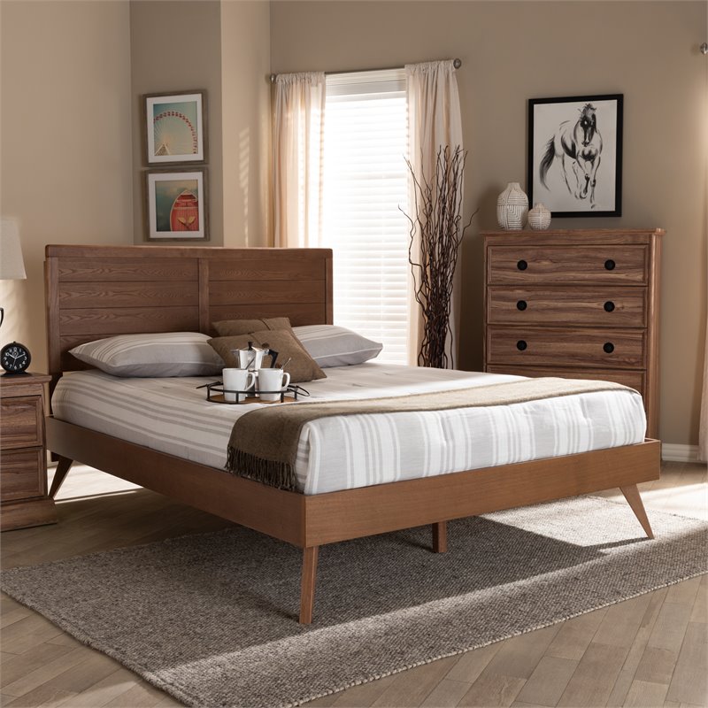 Allora Mid-Century Wood Queen Platform Bed in Walnut Brown