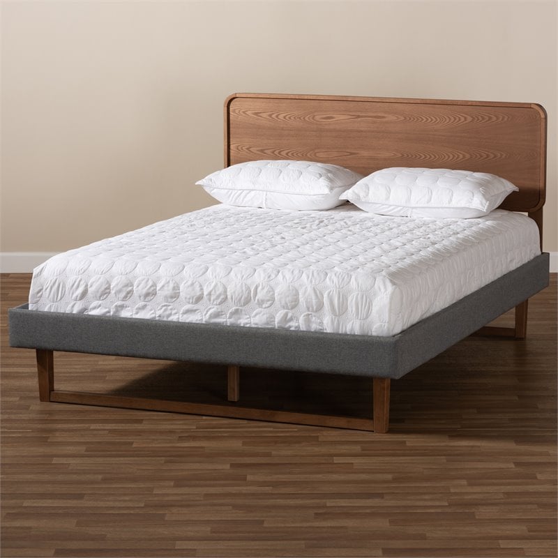 Allora Mid-Century Wood and Fabric King Platform Bed in Dark Gray