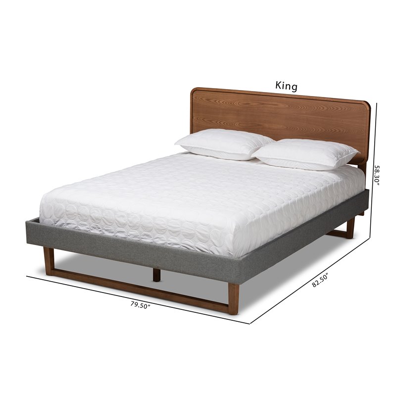 Allora Mid-Century Wood and Fabric King Platform Bed in Dark Gray