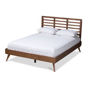 allora mid-century classic wood platform bed in walnut brown