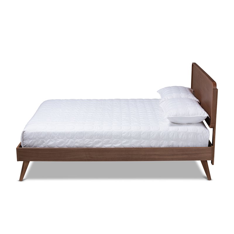 Allora Mid-Century Wood Queen-Size Platform Bed in Walnut Brown