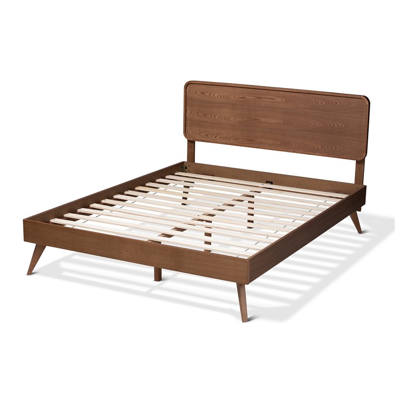Allora Mid-Century Wood Queen-Size Platform Bed in Walnut Brown