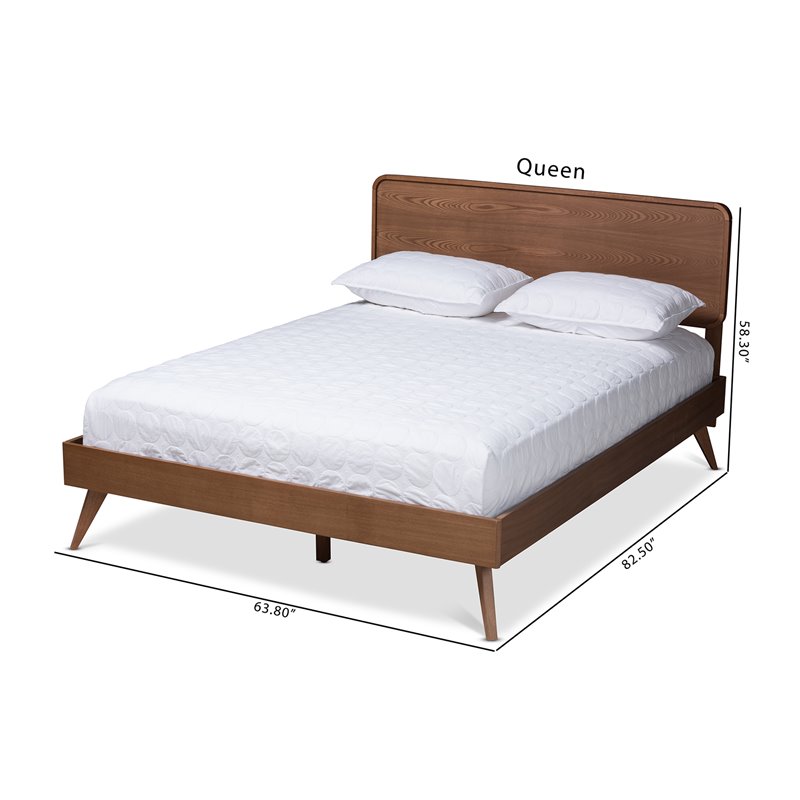 Allora Mid-Century Wood Queen-Size Platform Bed in Walnut Brown