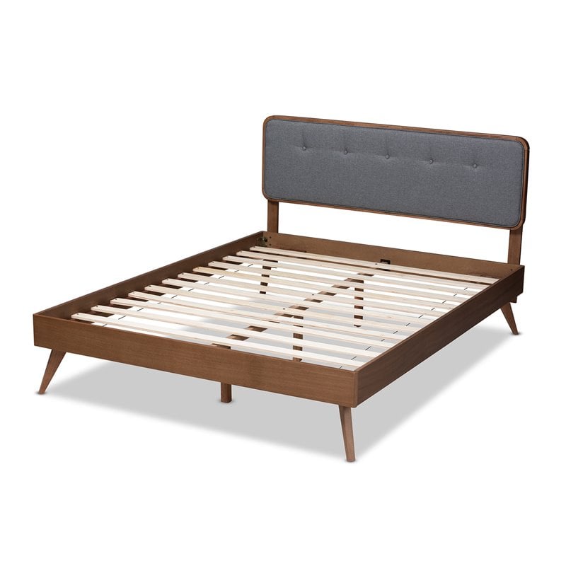 Allora Mid-Century Wood and Fabric Full Platform Bed in Dark Gray