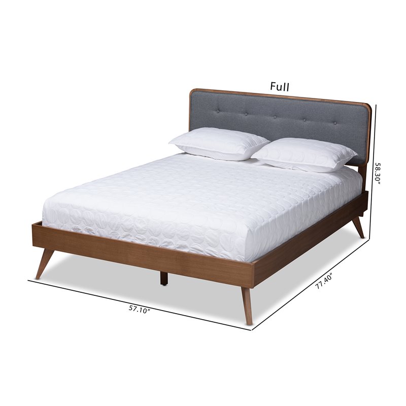 Allora Mid-Century Wood and Fabric Full Platform Bed in Dark Gray