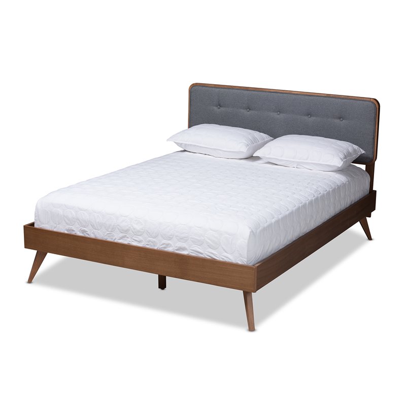 Allora Mid-Century Wood and Fabric Full Platform Bed in Dark Gray