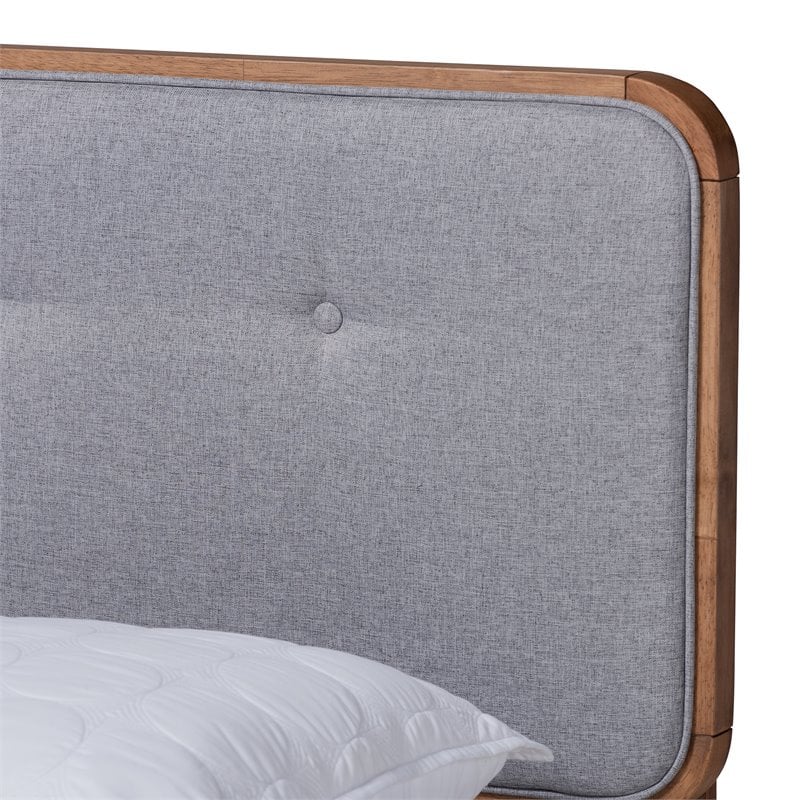 Allora Mid-Century Wood and Fabric Queen Platform Bed - Light Gray