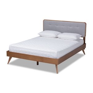 Allora Mid-Century Wood and Fabric Platform Bed - Light Gray