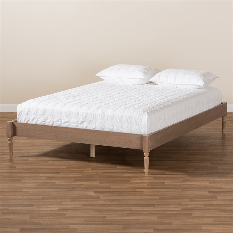 Allora Mid-Century Wood Platform Queen Bed in Oak