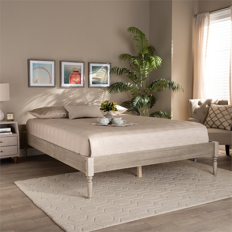 Allora Mid-Century Wood Platform Full Bed in White Oak